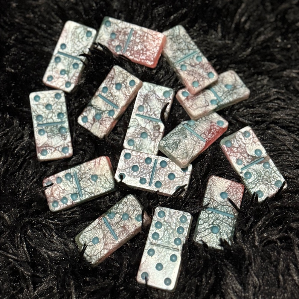Artistic Handmade Domino Set with Blue & Pink‎ Accents